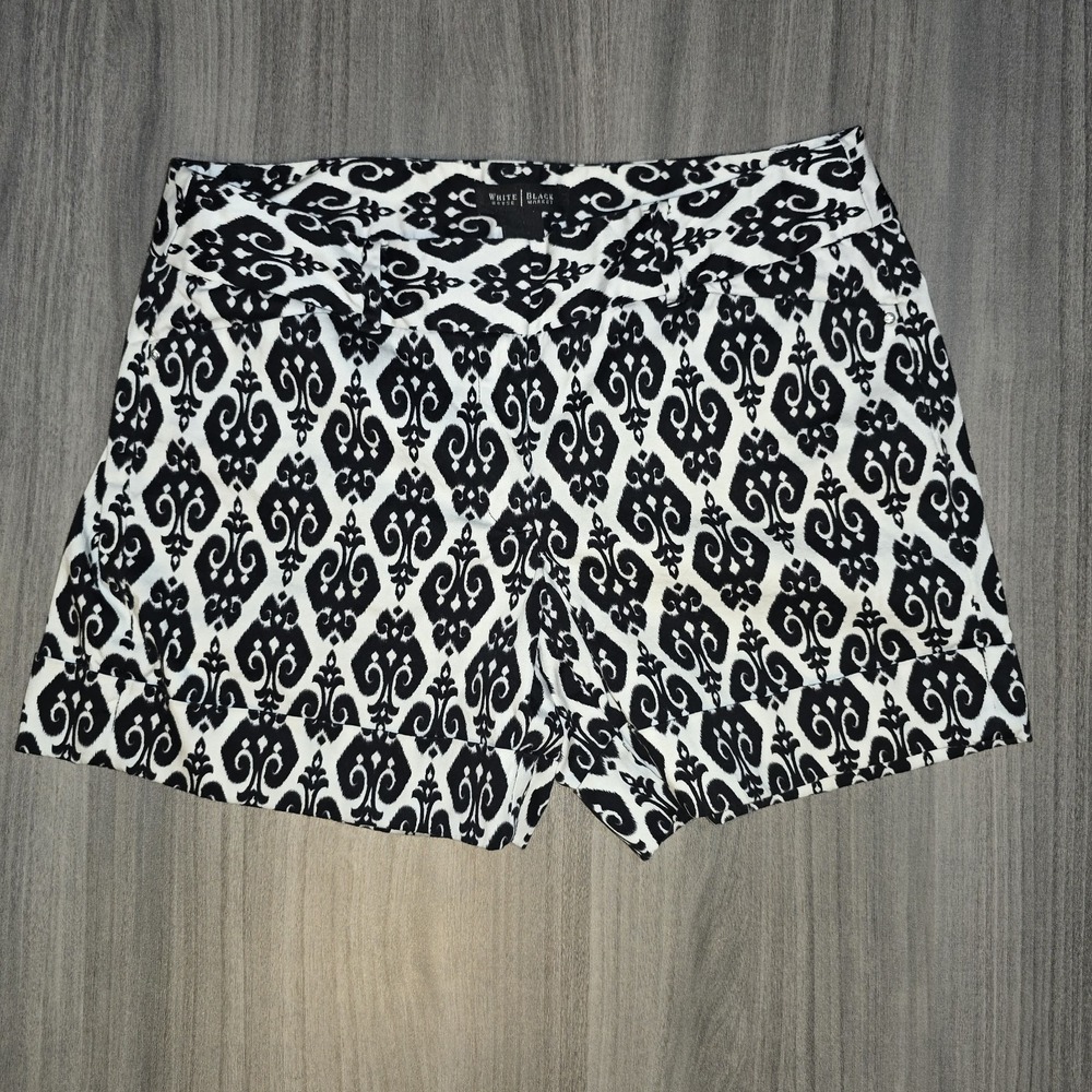 White House Black Market Black & White Damask Shorts Ornate Elegant Dressy Sz 4